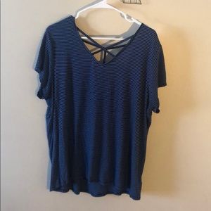Navy blue striped t-shirt, Size 1X.